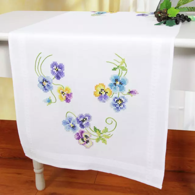 Vervaco Pretty Pansies Table Runner Embroidery Kit