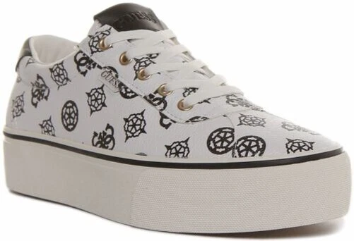 GUESS Fl5Sanfal12 en Blanc Noir Sanam Plateforme à Lacets Baskets Taille UK 3 -