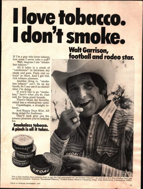 1974 SKOAL SMOKELESS Chewing Tobacco Vintage Print Ad Walt Garrison ...