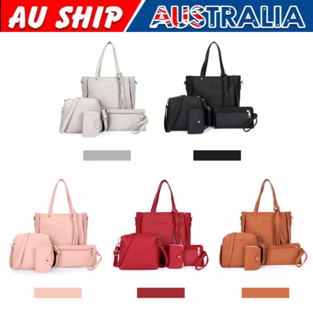 4pcs Women PU Leather Handbag Shoulder Ladies Purse Messenger Satchel Tote Bag