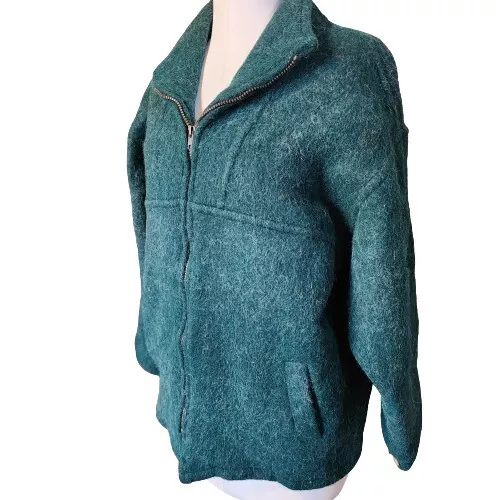 EUC 100% Alpaca Hand Made Peru Emerald Green Lined Cardigan Coat Size Large
