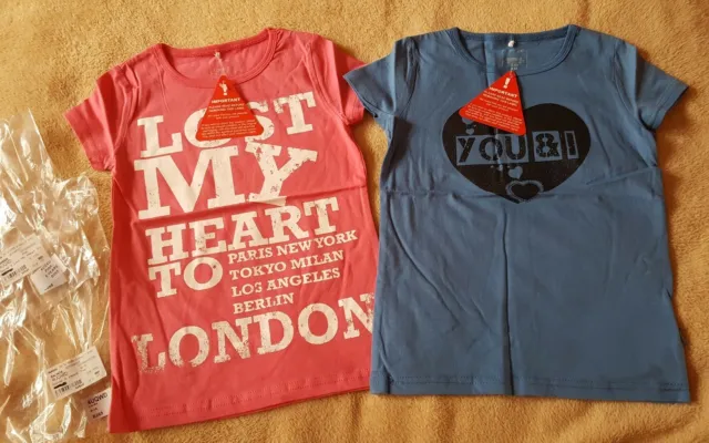 Bella t-shirt top per ragazza x2 pacchetto 100% cotone rosa e blu età 5-6 anni nuova♡