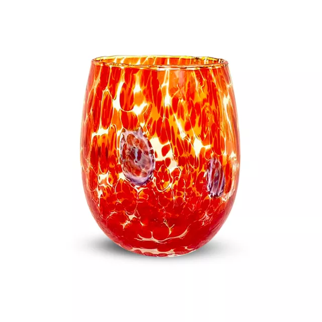 Set 6 Bicchieri Vetro Soffiato Gocce Di Murano Colorato Made In Italy Rosso