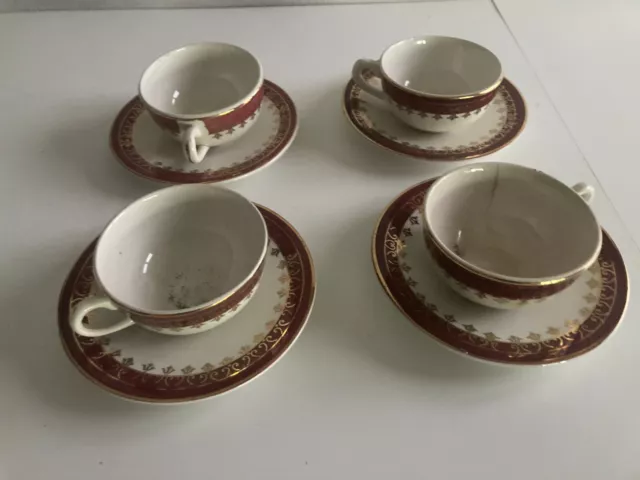 4 Tasses et soucoupes à thé/café faïence Sarreguemines et Digoin "Edwige"