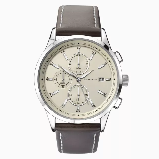 Herren Sekonda Dual Time Zone Champagner Multi Zifferblatt Datum 43 mm Uhr 1394 UVP £89,99