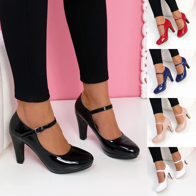 LADIES PATENT ANKLE Strap Heels Womens High Heel Pumps Party Shoes Size