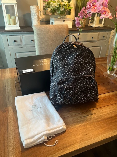New VERSACE 90's  Logo Black and White nylon authentic backpack brand new!!