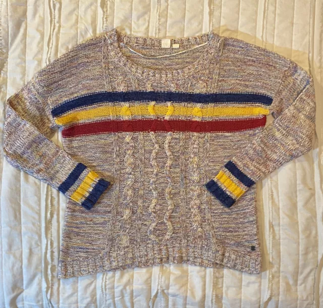 Roxy Sweater Womens Medium Primary Colors Heathered Boxy Fisherman Cable Knit