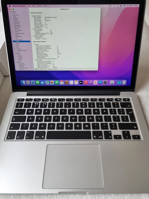 Apple MacBook Pro Retina 13" Monterey (ver 12) Intel i5 @ 2,7 GHZ 128 GB unità di memoria a stato solido