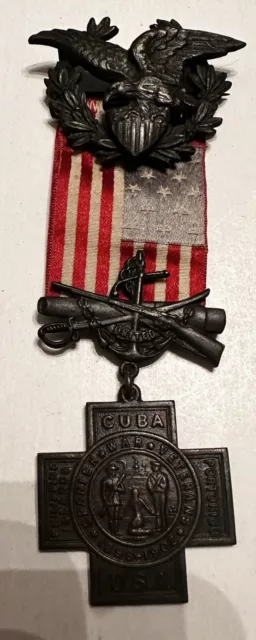 Antique Spanish American War Veterans Medal Badge Numbered  1898-1902 Cuba