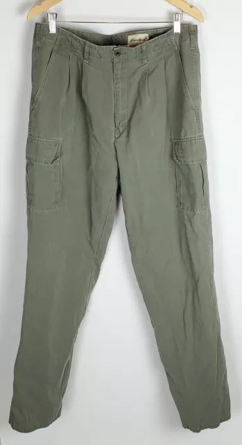 Vintage 90s Eddie Bauer Mens Cargo Pants Size 36x33 Pleated Faded Greed Casual 3