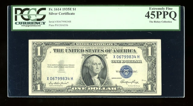 DBR 1935-E $1 Silver Fr. 1614 XH Block PCGS 45 PPQ Serial X06799834H