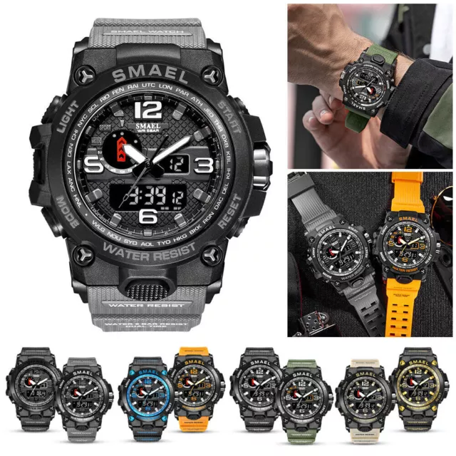 SMAEL Mens Army Military Data Alarm Waterproof Sport Digital Analog Quartz Watch