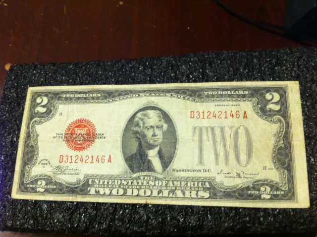 ***1928-E $2 Red Seal-United States-Two Dollar Bill- Fred Vinson Signature***