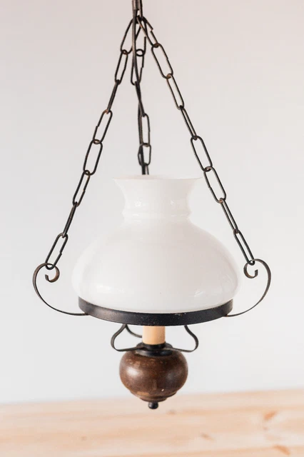 Ancien Abat Jour Opaline Lustre Suspension Luminaire Lampe Vintage - Décoration