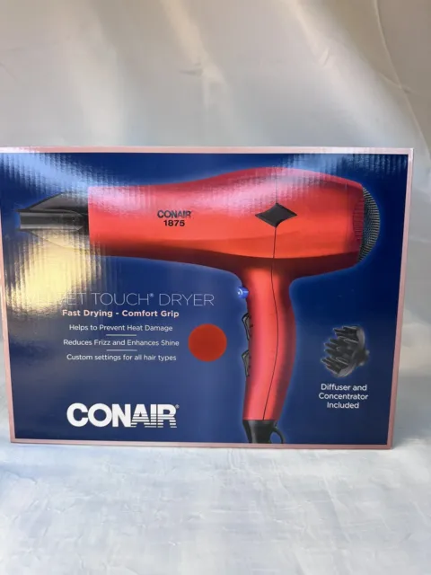 Conair 1875 Watt Velvet Touch Hair Dryer Red Fast Drying Comfort Grip NEW
