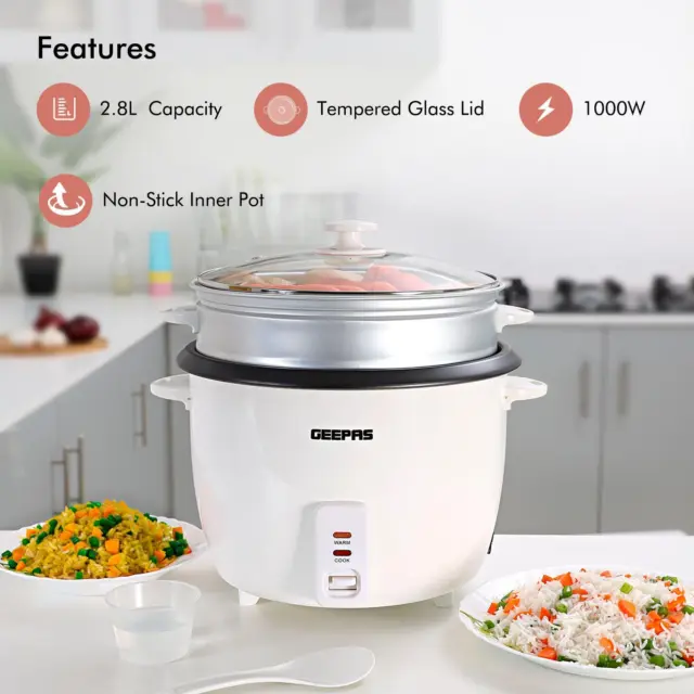 Rice Cooker & Steamer with Keep Warm Function, Automatic Cooking 2.8L 900W 2