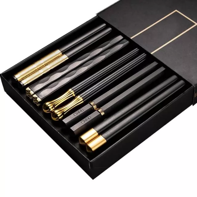 5 Pair Chopsticks Alloy Non-Slip Sushi Chop Sticks Set Reusable Chopsticks