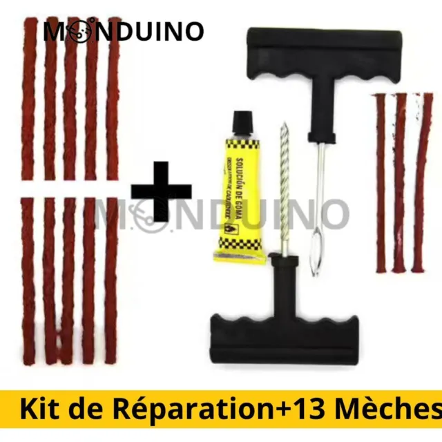 Kit de réparation Tubeless Crevaison mèche Pneu Voiture Moto Outils + 13 Mèches