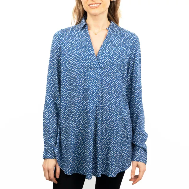 Womens Blue Blouse Top Daisy Ditsy Longline Pockets Long Sleeve Size 6 8 10