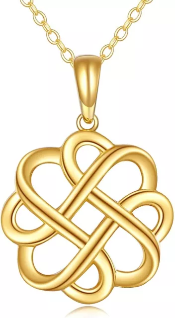 Gifts for Mom & Wife Irish Celtic Knot Pendant 14K Yellow Gold Plated 925 Silver