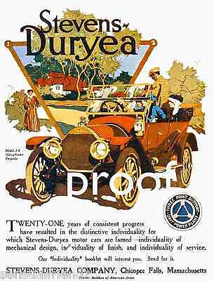 Stevens Duryea Automobile Touring Car Ad Poster Vintage 1914  Model AA