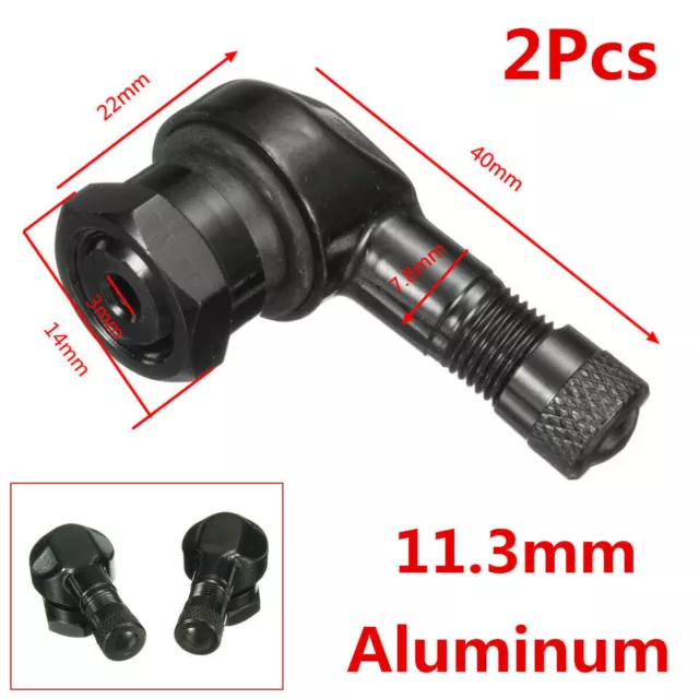 2Pcs Durable 11.3mm CNC Aluminum Black Motorcycle 90° Rim Wheel Tire Valve Stems