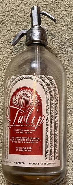 11” antique JOHNSTOWN PA “Tulip Bottling” Seltzer / siphon soda bottle W/ Spout