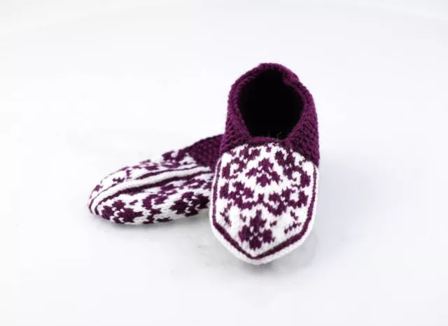 Purple Women Hand Knit Slipper Socks/7-9 US size/ Cozy Home Shoes/Handmade Gift