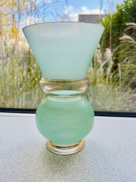 Vintage Green & Gold Gilded Glass Vase 19.5cm Tall