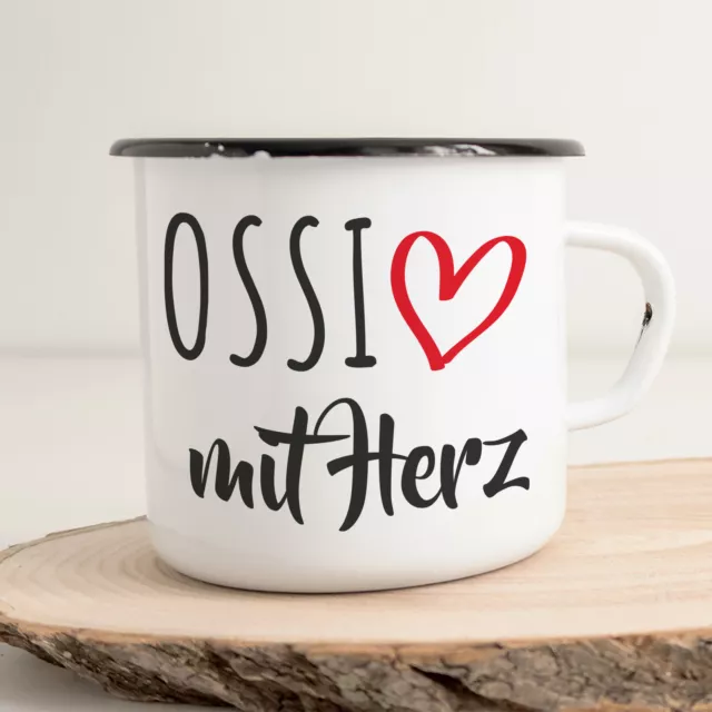 Ossi mit Herz Geschenk Idee Emaille Tasse Wessi Kaffeetasse Souvenir Weihnachtsg