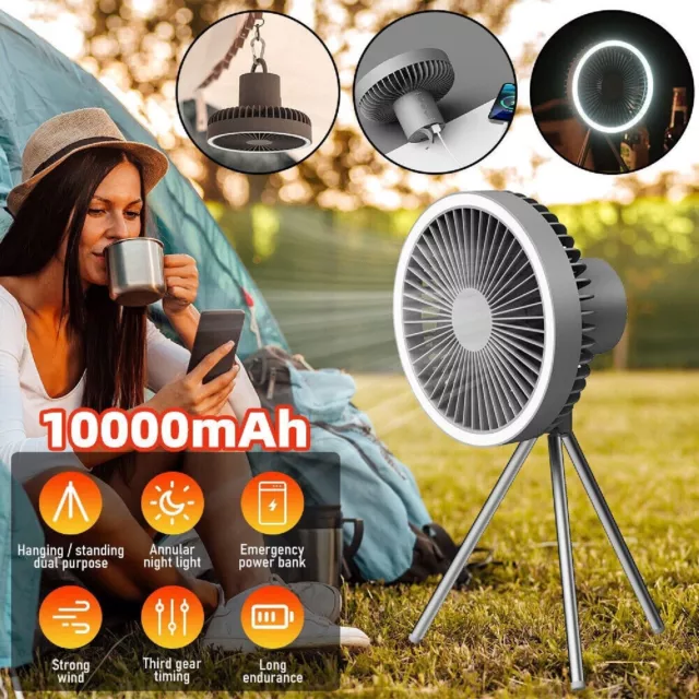 Portable Camping Fan Tent LED Light Outdoor Ceiling Lantern USB Hanging Lamp AU