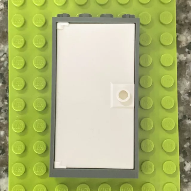 Lego White Door With Stud Handle With 1x4x6 Door Frame Dark Stone Grey