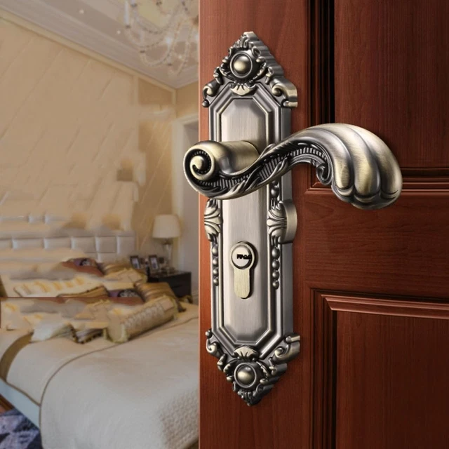 Maniglia per porta stile europeo vintage serratura di sicurezza silenziosa serratura a chiave camera interna