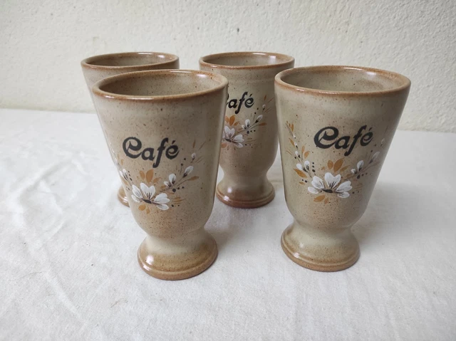 Lot De 3 Mazagrans En Céramique - Motif Floral Vintage - Occasion En Bon état
