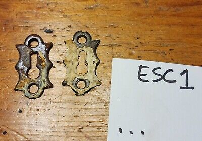 Pair Vintage Cast Iron Ornate Skeleton Key Hole Escutcheon Hardware - ESC1