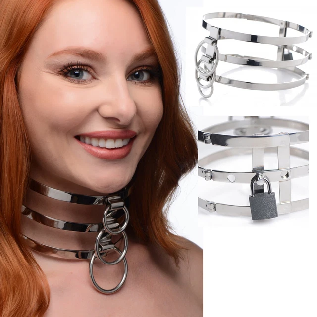 304 Real Stainless Steel Locking Neck Collar Bondage Slave Choker Bdsm Restraint 8300 Picclick 