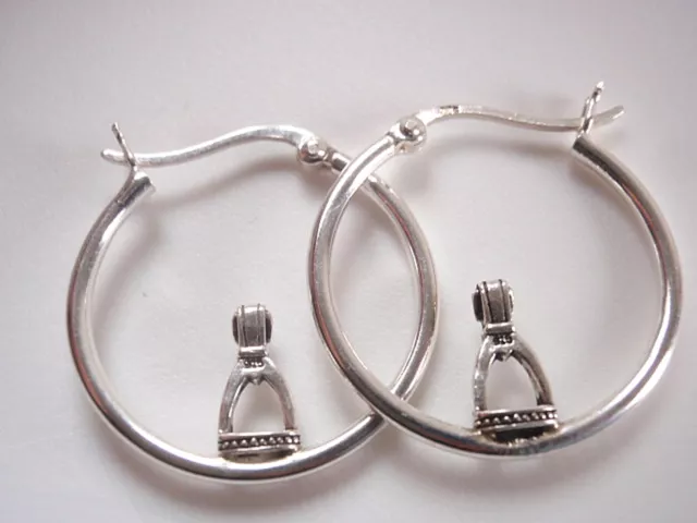 Hoop Earrings with Stirrup 925 Sterling Silver horse equestrian stables hay pony