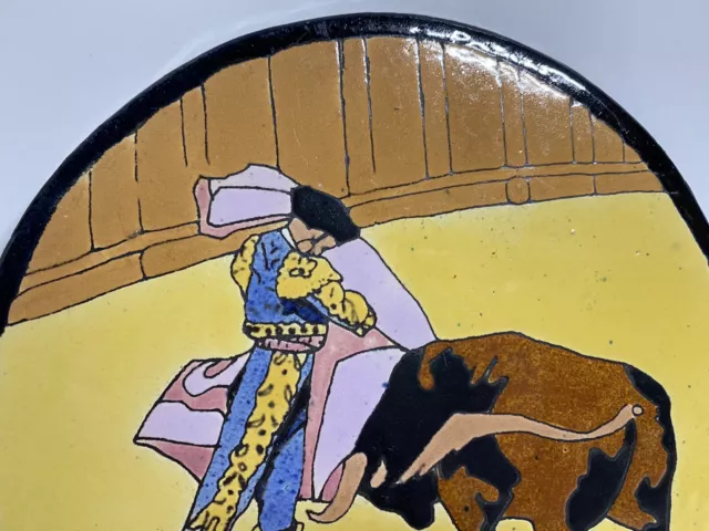 Lamosa Ladrillera Mexican Scenic Pottery Tea Tile 8.5” Matador Bull Fighter WOW! 2