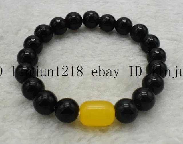 8/10/12mm Black Agate Onyx 10x14mm Yellow Topaz Gemstone Bracelet Bangle 7.5''