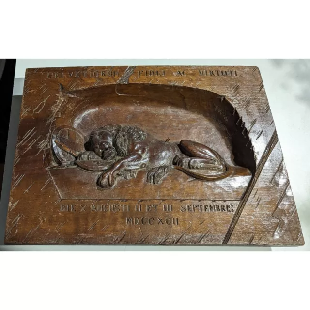 Vintage Swiss Carved Wood Lion of Lucerne Sculpture Figure
