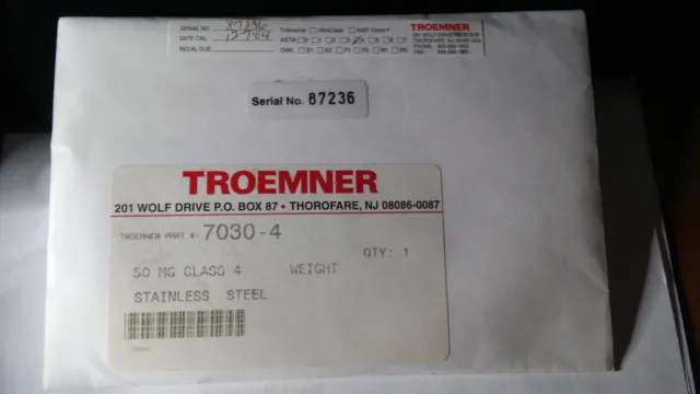 Troemner Calibration Weights 50mg SS class 4 Part# 7030-4