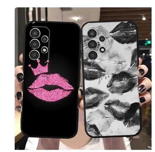 Black Pink Lips Kiss Soft Coque Cover Case For Samsung Galaxy S24 S23 S22 A