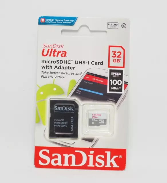 32Gb Sandisk Ultra Microsdhc + Sd Adapter 100Mb/S C 10 Uhs-I NEU - BLITZVERSAND!