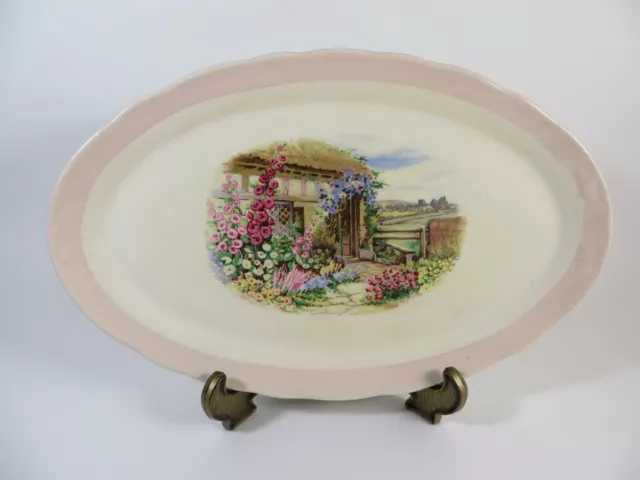 Lord Nelson Ware Elijah Cotton Oval Platter Cottage Garden Pink Trim 31cm x 19cm