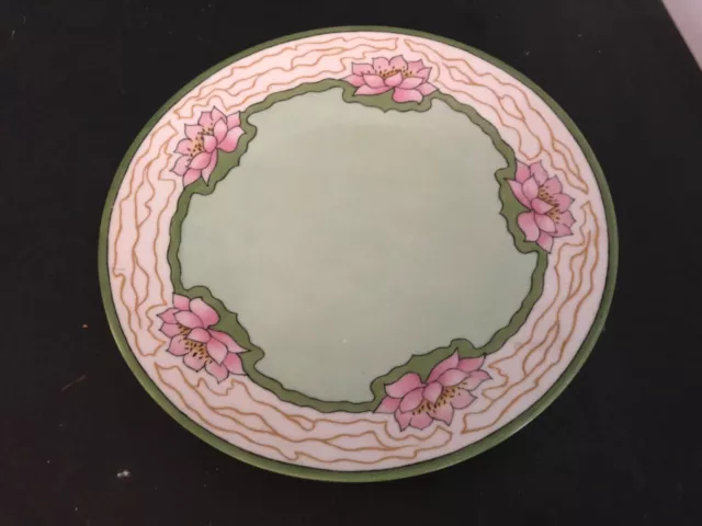 Silesia Germany Plate Pink Flowers Green Gold Trim Band 8.5” Across