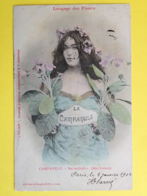 cpa 1900 BERGERET & Cie NANCY Language des Fleurs CAMPANULE Journal L'ECLAIR