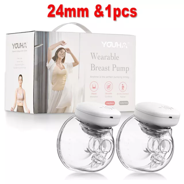 YOUHA 24mm Wearable Breast Pump Hands Free Portable Milker 3 Modes 9 Levels New