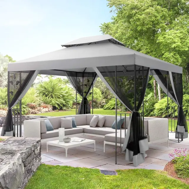 Pavillon 3x4 m Gartenpavillon Luxus Gartenzelt Partyzelt Zelt mit 4 Netzwänden#