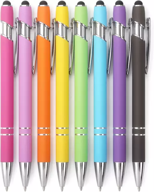 8 Pack Ballpoint Pen 2-In-1 Stylus Retractable Ballpoint Pen with Stylus Tip, Me